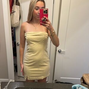 BP Linen Yellow Strapless Bodycon Dress Cocktail